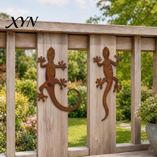 Wooden Door Iron Decor 2Pcs Metal Gecko Frog Wall Art, Rustic Lizard for Outdoor Garden, Anti-rust Patio & Yard, Distressed Finish Animal Hanging