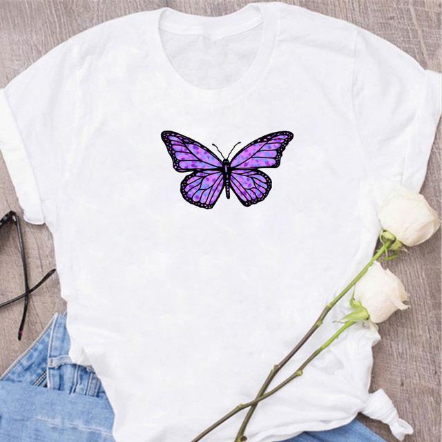 New Butterfly Print T Shirt Women T Shirt Summer Fashion Female Tops Ladies Short Sleeve Graphic Tee Shirts Woman Cute T-Shirts