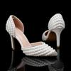 Fashion Luxury Handmade Full Pearls Rhinestones Wedding Women Pumps Elegant Pointed toe Bridal Thin High heels Fashion Party Prom Shoes