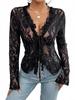 2026 Spring/Summer Women's Elegant Lace V-Neck Long-Sleeve Shirt