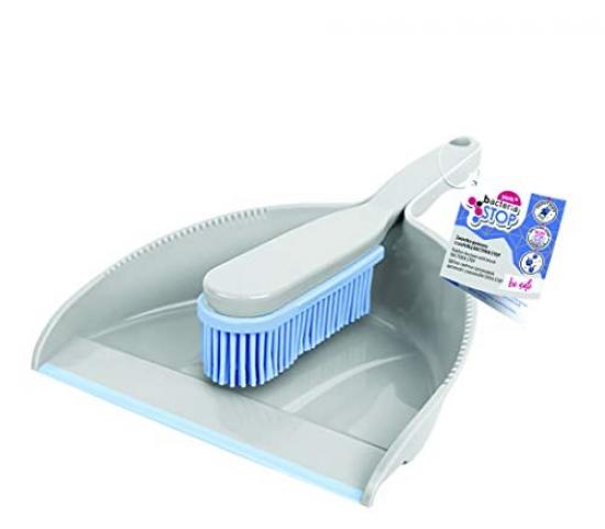Balayette Et Pelle De Nettoyage En Caoutchouc - Pour Poils, Poussière, Saleté - Kit Gris Et Bleu - 6