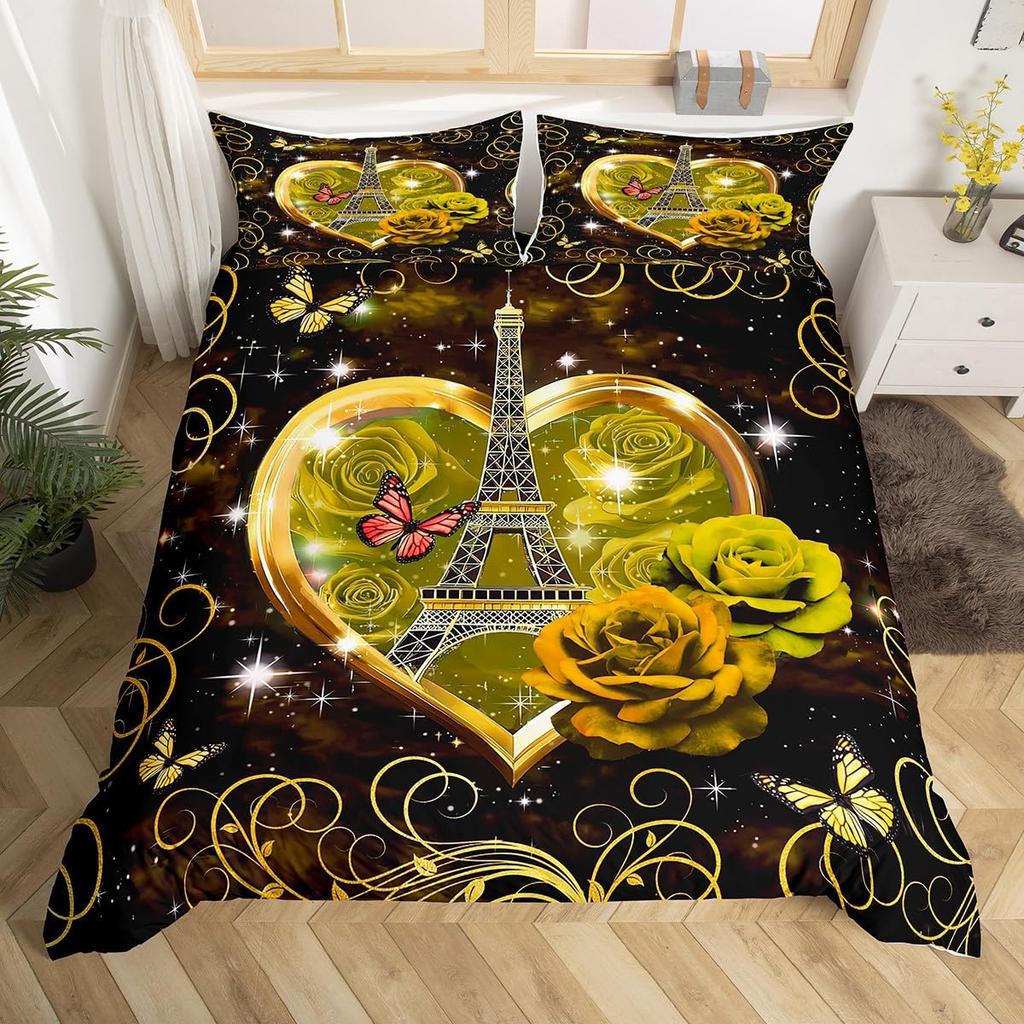 Paris Liebe Bettbezug Eiffelturm Bettbezug Für Männer Frauen Romantische Stadt Blume Bettwäsche Sets Für Valentinstag Hochzeitsgeschenk