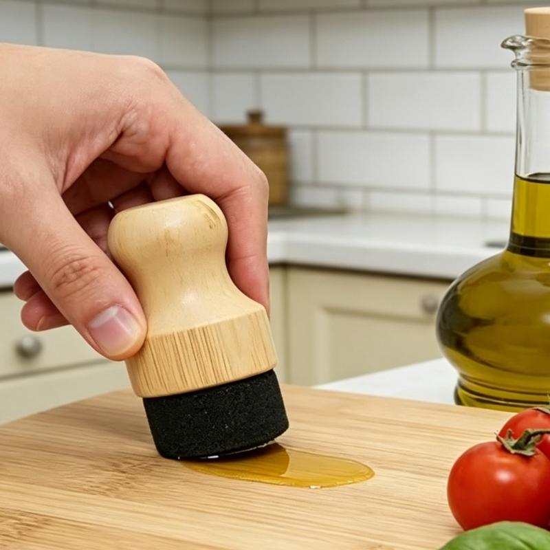 Sponge Cutting Board Wax Applicator With Wooden Base Oil Applicator For Kitchen Maintenances Cutting Board