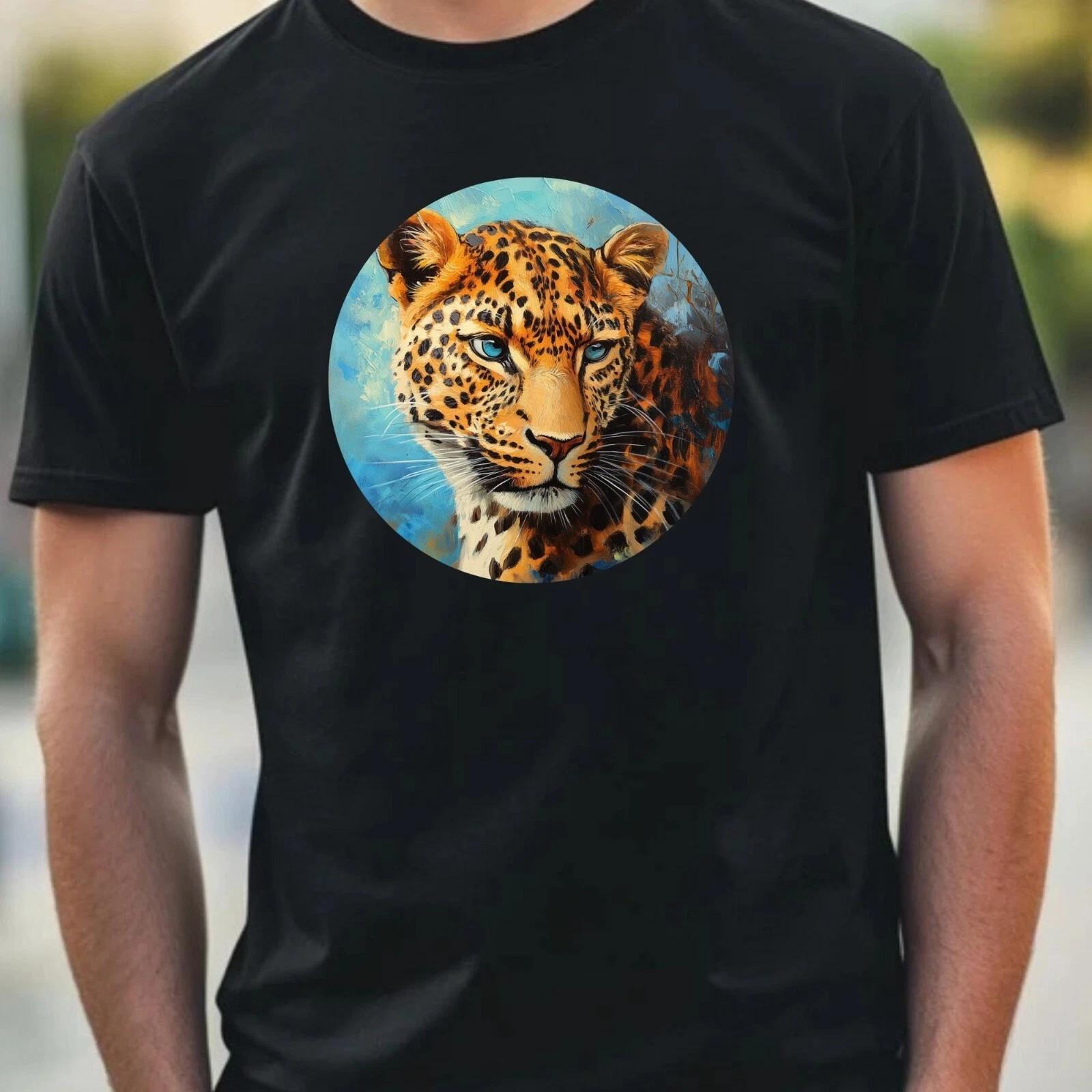 T-Shirt Herren Leopard Portrait Motiv Baumwolle Größe XS bis 5XL S