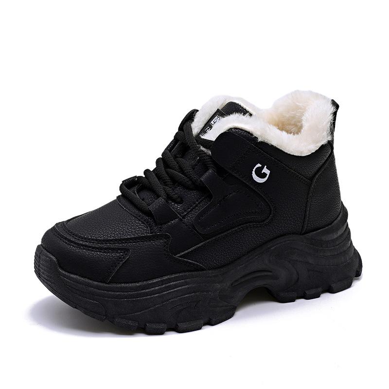 New winter high-top sneakers are comfortable and not tired, piled cotton shoes, non-slip women's shoes