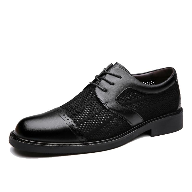 Summer Men's Formal Dress Pointed Mesh Mixed Patchwork Business Oxford Shoes Lace Up Wedding Party Footwear Zapatos Hombre