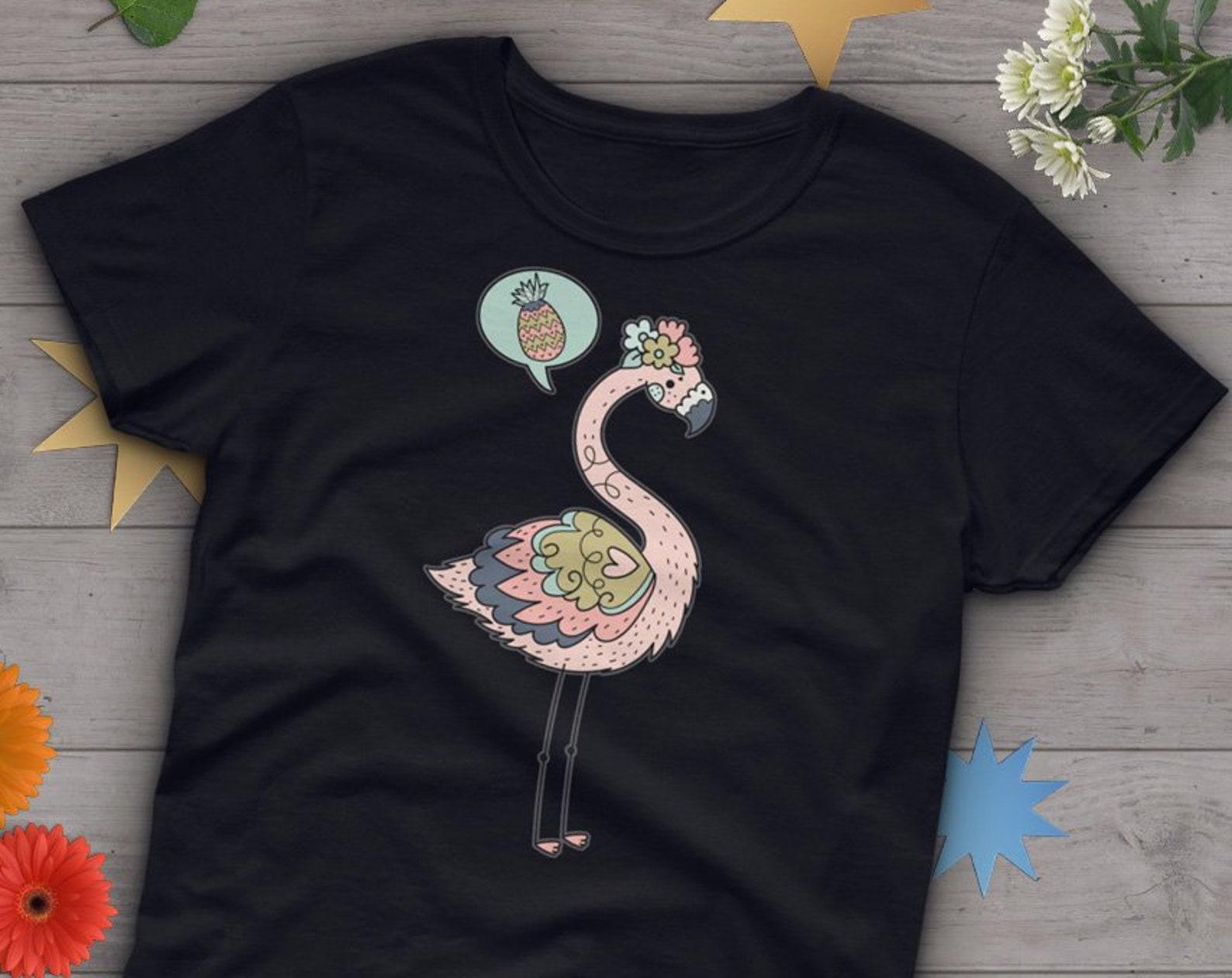 Flamingo Shirt, , Flamingo Lover Gift, Cute Flamingo T-shirt, Pink Flamingo Tshirt, Bird Graphic Tee, Purple, Navy, Pineapple 150