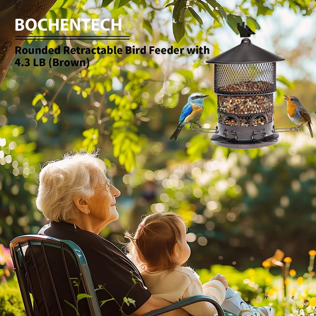 Bird Feeder for Outdoors Hanging, Wild Bird Feeders with Metal Mesh, Squirrel Proof Birdfeeder,4.3lb Retractable Seed Feeder,6 Perches for Bluebird,