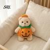 Halloween Theme Room Decor Pumpkin Bear Plush Toy, Soft Stuffed Animal for Kids, Cuddly Gift Birthday Cute Huggable Pillow Fall Holiday Home