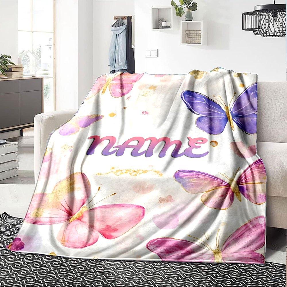 Butterfly Garden Design Gift Personalized Blanket Customize Text Soft Cozy Perfect For Sofa Couch Office Bed Picnics Allseason Use Digital Print