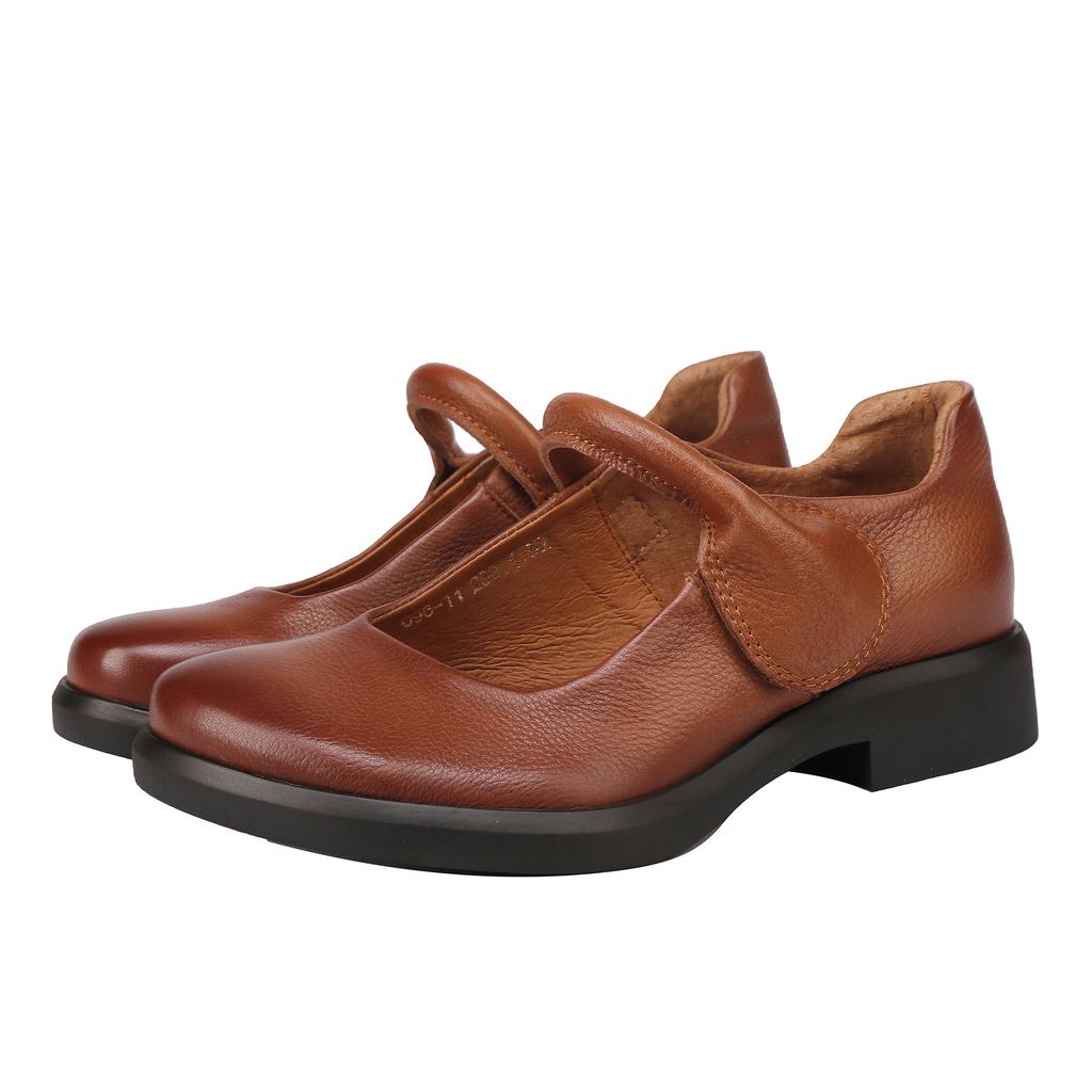 Johnature Retro Genuine Leather Women's Shoes Soft Soled Comfortable All Season Mid Heel Pumps