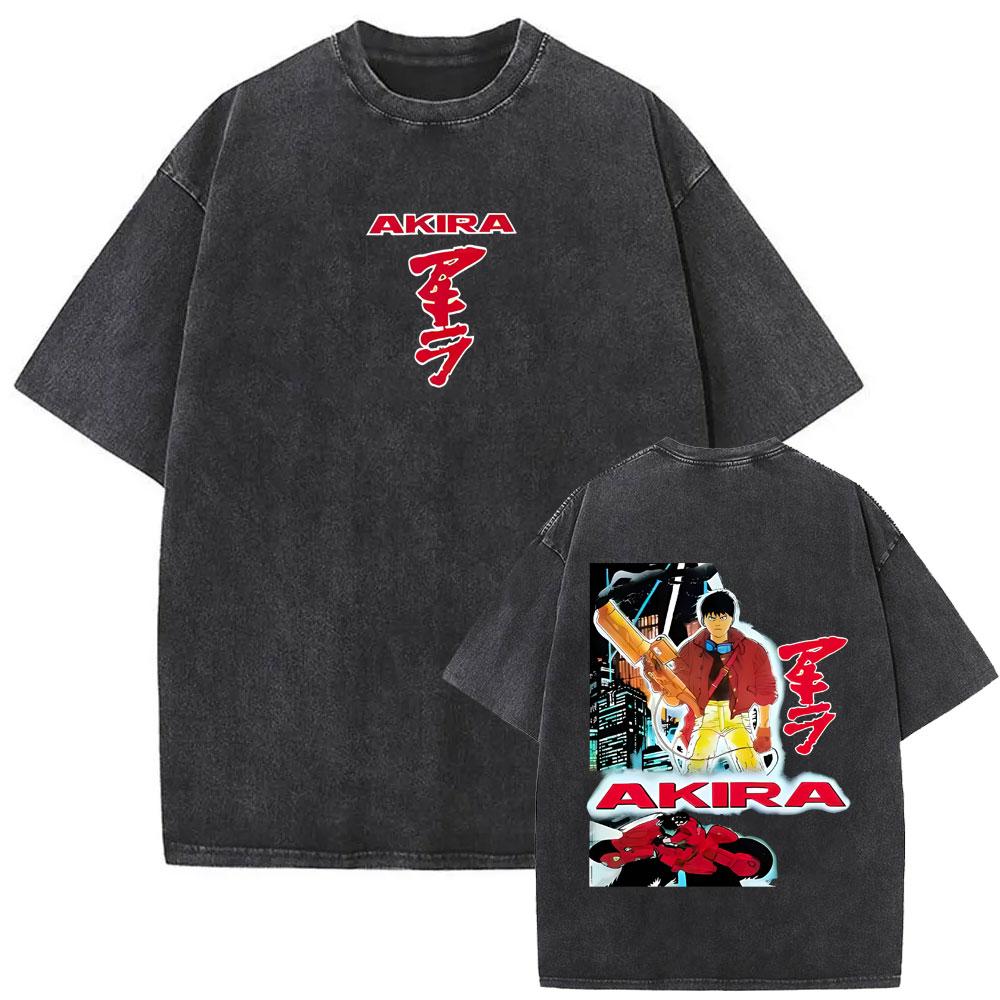 Washed Vintage Japanese Science Fiction Cartoon Movie Anime Akira Shotaro Kaneda Graphic T-shirt Men1887