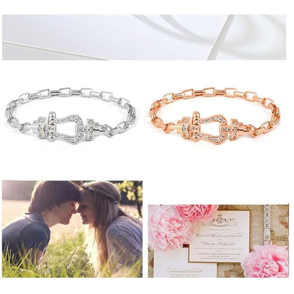 Symbol of Good Luck Horseshoe Bracelet for Women Stainless Silver Zirconia Horseshoe Bracelet Shiny CZ Diamond Bangle Horseshoe Hypoallergenic (Gold)