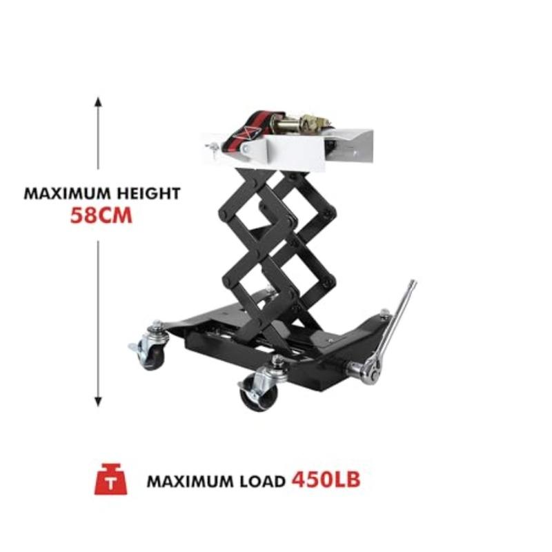 450 LBS Low Profile Transmission Jack - Heavy-Duty Auto Repair Lift with 7-23 Inch Hght Range 2M Safety Straps and 4 Brake Whee
