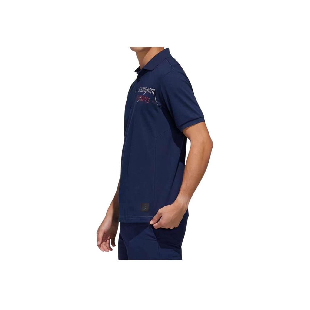 Adidas Moisture-Wicking Polo Shirt With Buttoned Collar And Letter Print Men Polo Shirts Dark-Blue FJ4319