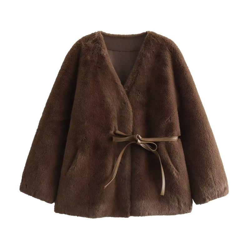 Kaslead New Women Clothes Western Style Fashion Fur Integrated Imitation Mink Fur Tether Fur Outerwear