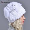 Natural Rabbit Fur Hat Winter Warm Hats for Women Thick Diamond Fashionable Stylish Girls Outdoor Hat Accessory White Snow Caps
