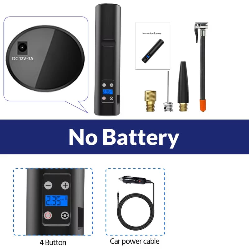 

Маленький беспроводной воздушный насос, воздушный компрессор для накачивания шин велосипеда, автомобиля, портативный перезаряжаемый уличный 150 фунтов на квадратный дюйм, мотоциклетный электрический воздушный насос для транспортного средства wire чёрный