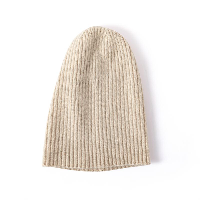 Women 100% Pure Cashmere Beanie Hat Rib Knit Solid Color Winter Warm Soft Slouchy Skullies Cap Cold Weather Accessory