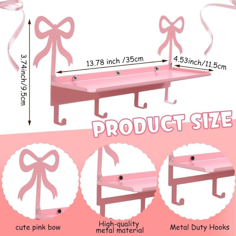 Pink Bowknot Key Holder Wall Mounted Organizers For Keys Bags Towels With Sturdy Iron Construction