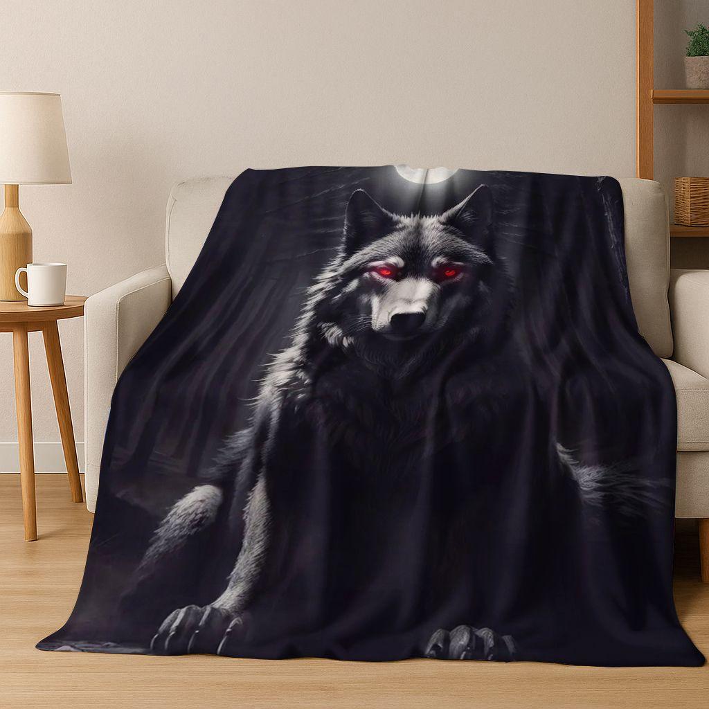 Norse Mythology Fenrir Wolf Beast Cartoon Flannel Blanket,Cozy Soft Throw Blanket for Home Bedroom Bed Sofa Picnic Cover Kids