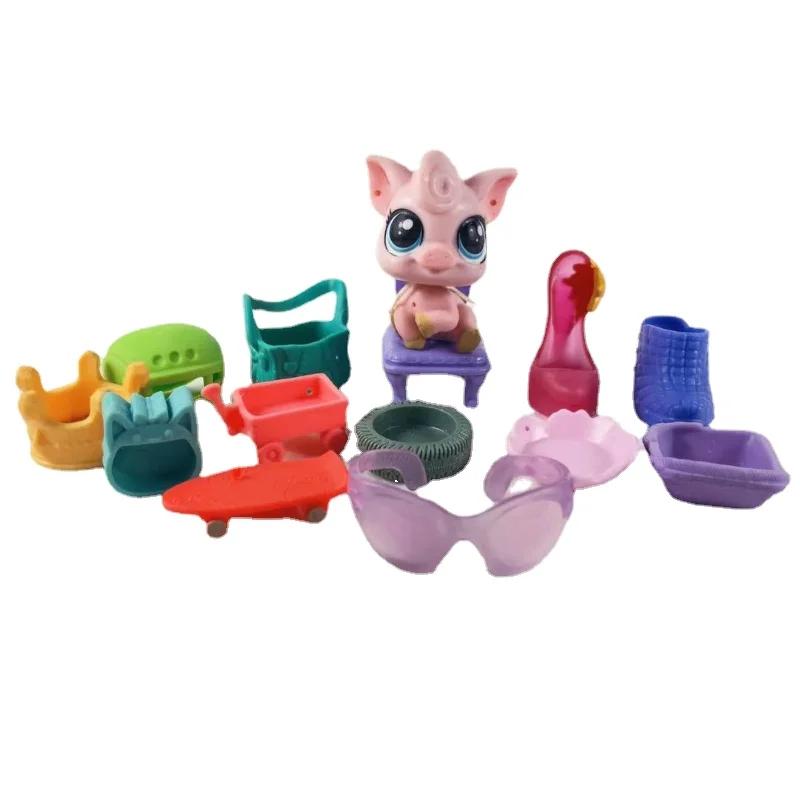 Hasbro Littlest Pet Shop Cartoon Q Edition Animal Mini Stands Short Hair Kitten Dog Cute Big Eye Children's Figures Toy