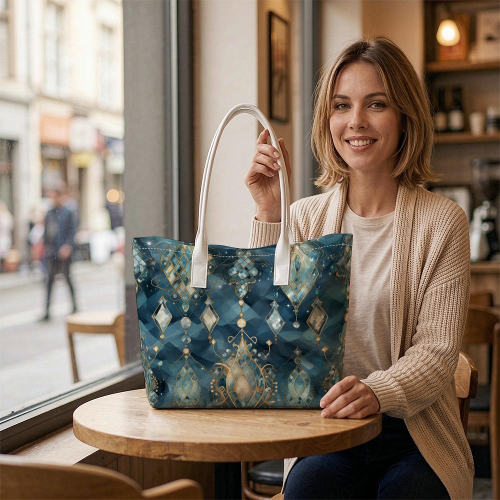Elegant Blue Tote Bag Luxury Printed Handbag for Women Daily Use Casual Commute Carryall