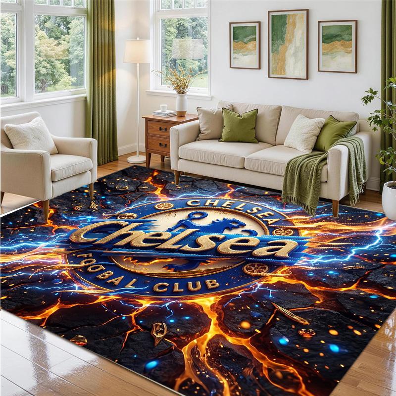 Chelsea FC Design Crystal Velvet Rug Soft Decorative Mat for Bedroom Entrance
