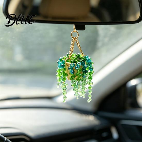 Beaded Sun Catcher Charm Faux Suncatcher Green Artificial Handmade Terracotta Plants Car Crystal Hanging Plant with Beads for Rearview