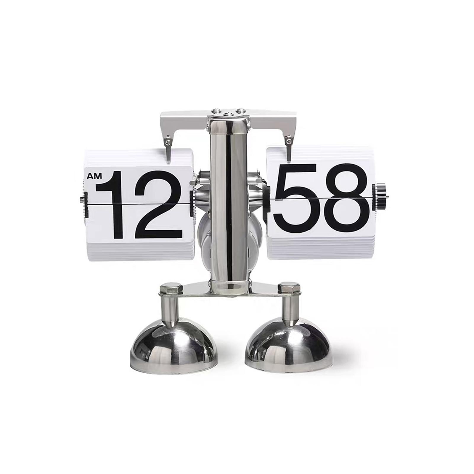 Reloj automático de giro de página de acero inoxidable, doble pie, escalas pequeñas, reloj de escritorio con tapa, Vintage blanco