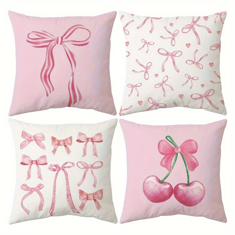 Pink Bow Cherry Pattern Printed Pillowcase, Soft and Comfortable, Sofa Cushion Cover, Suitable for All Kinds of Rooms and Places