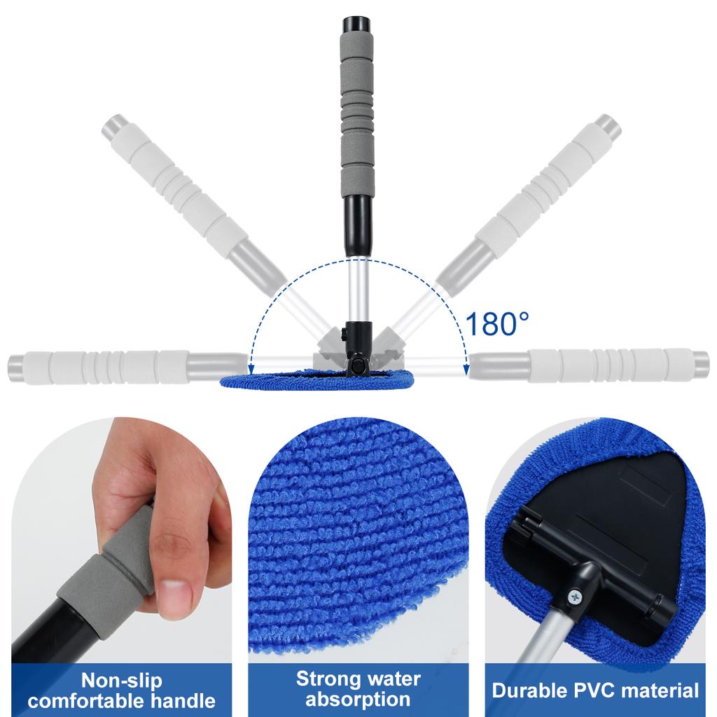 Perie pentru curățarea parbrizului mașinii Instrument extensibil pentru curățarea parbrizului, cu cap rotativ de 180°, telescopic, anti-aburire, kit de curățare automată a geamurilor