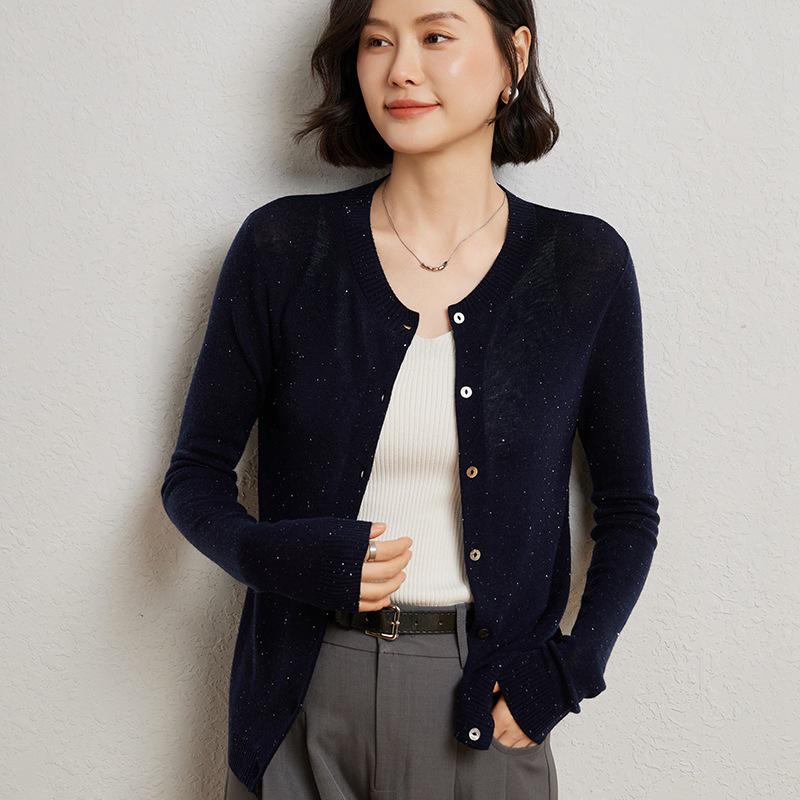 Women's Cashmere Wool Blend Beaded Cardigan - 2024 Autumn/Winter Collection
