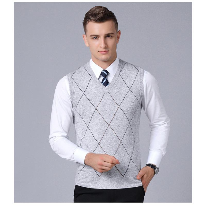 Men S Sleeveless V Neck Plaid Knit Vest Pullover Casual Top