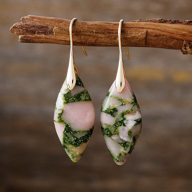 

Fashion Jewelry Accessories Gifts Bohemian Style Emperor Stone Leaf Pendant Earrings Women Natural Stone Personalized Earrings