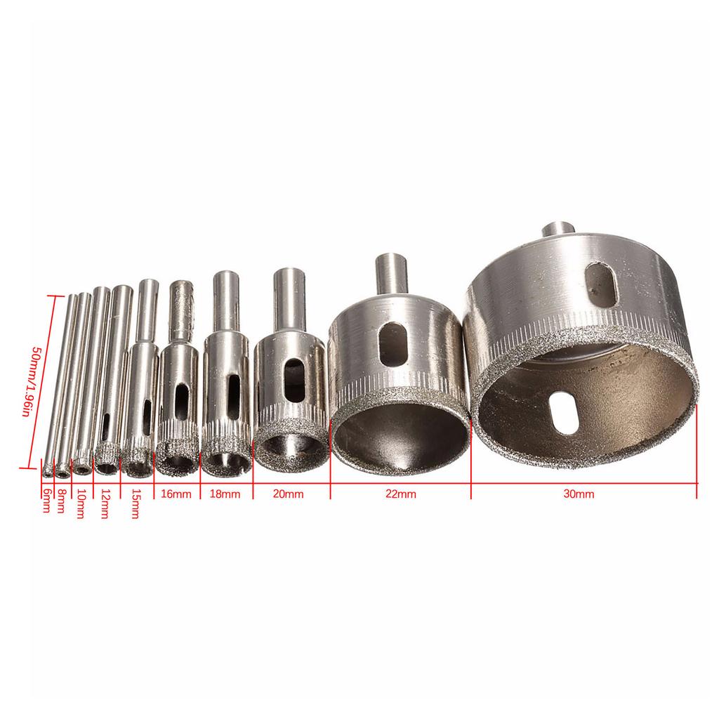 Buy 10Pcs 6-30mm Diamond Hole Saw Drill Set 100 Grits Tile Glass Drill ...