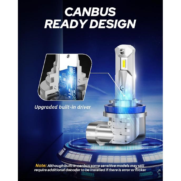 AUTOONE H8 H9 H11 Light Bulbs, Direct H11 Replacement 99% Compatible, Fanless Mini Size, Pack Of 2