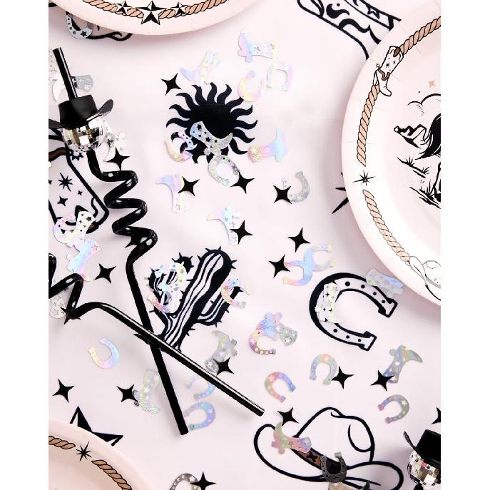 xo, Fetti Black + Iridescent Western Confetti - 200 pc | Rodeo Bachelorette Tablescape, Ranch Birthday Party Decoration, Cowgirl Table Decor, Cowboy