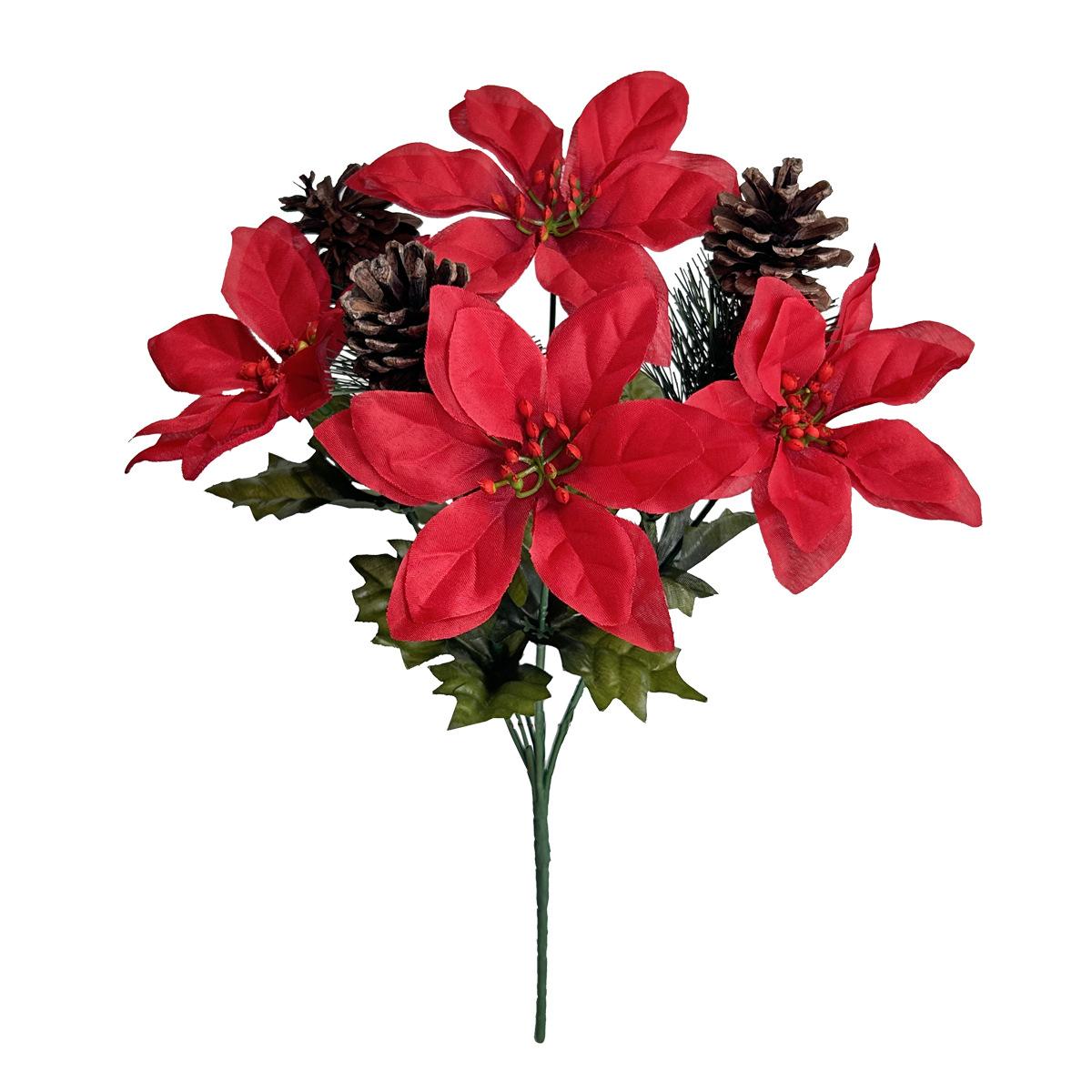 

Имитация Рождественского букета Пуансеттия Искусственный цветок Натуральные сосновые шишки Рождественское украшение Украшение Рождественская головка цветка