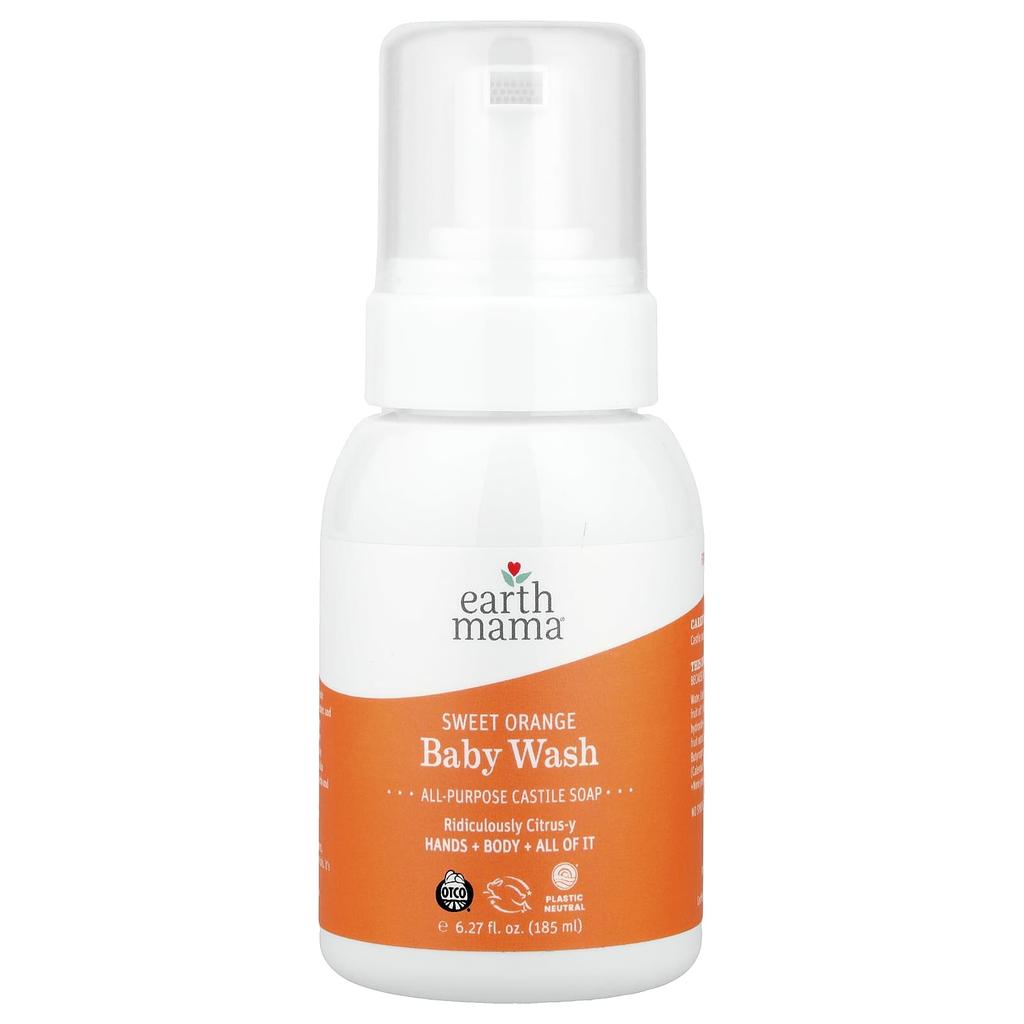 Earth Mama Płyn do mycia dla dzieci, Słodka pomarańcza, 185ml (6,27 fl oz)