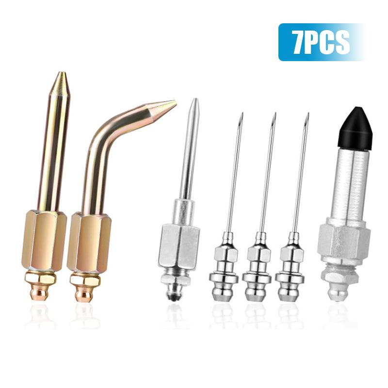 7PCS Grease Gun Coupler Kit with 3 Grease Nipples Needle Dispenser Rubber Tip Connector Nipple Straight Nozzle Coupler 7PCS