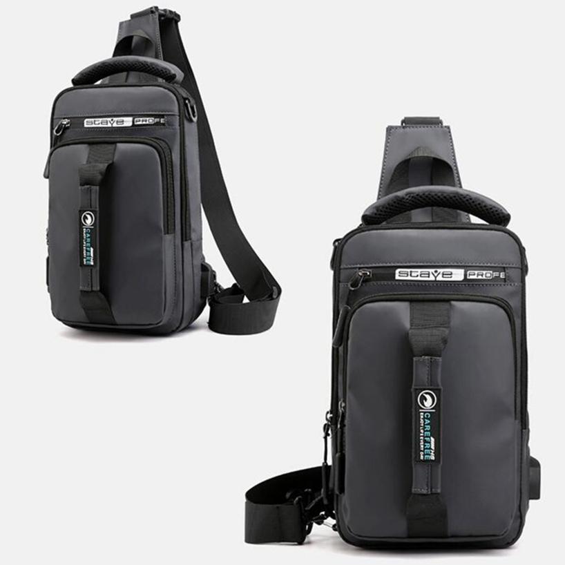 1Pc Men's Chest Bags Crossbody Chest Pack Nylon Sling Waterproof Travel USB Charging