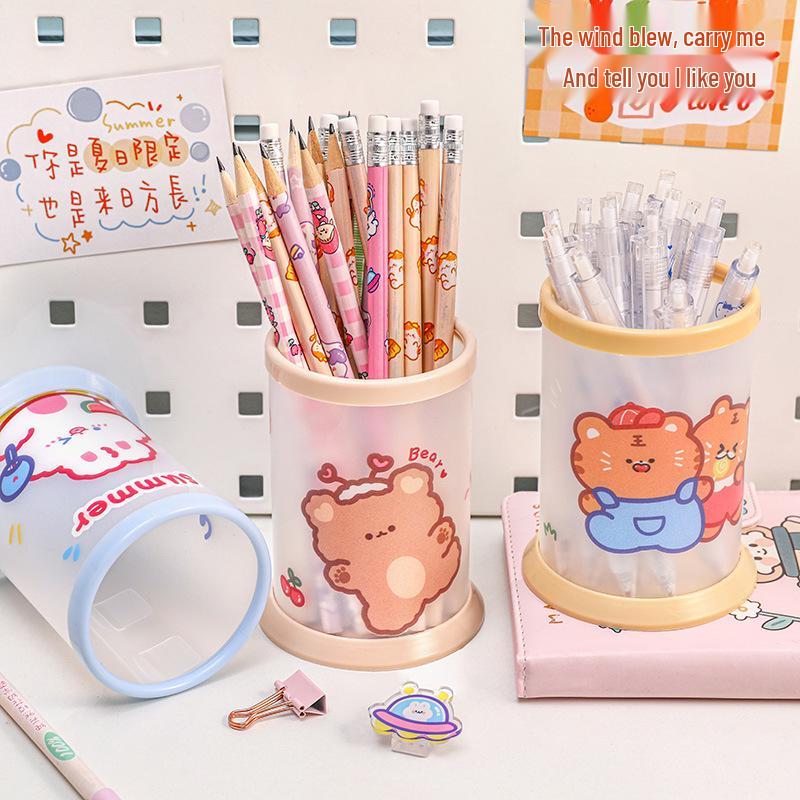 Cartoon Round Folding Pen Holder - Creative Desk Storage for Students & Offices