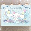 2D Blue Cinnamoroll Happy Birthday Backdrop for Kids & Teens Party