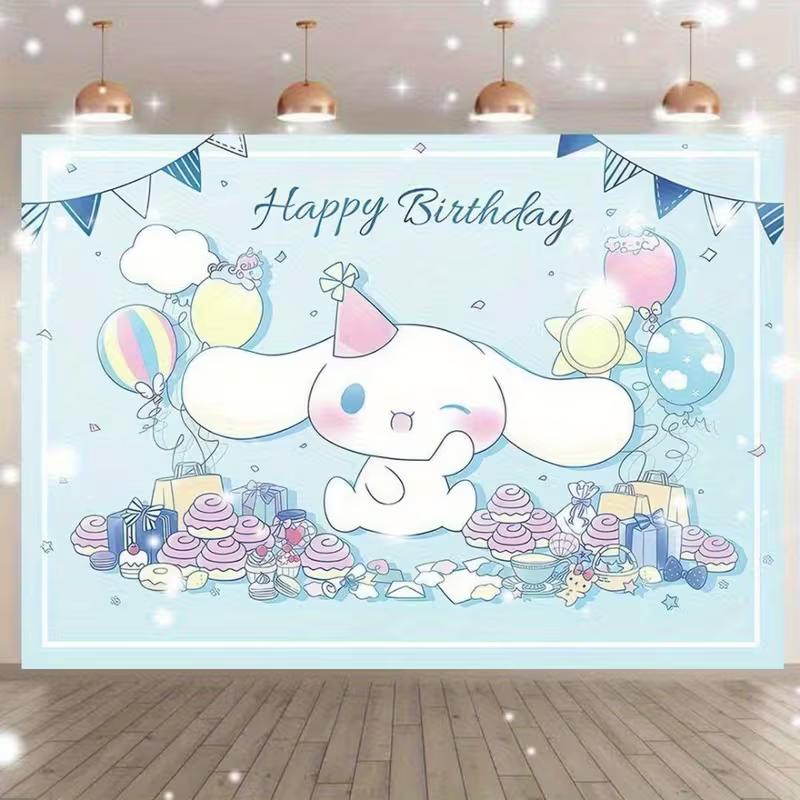 2D Blue Cinnamoroll Happy Birthday Backdrop for Kids & Teens Party
