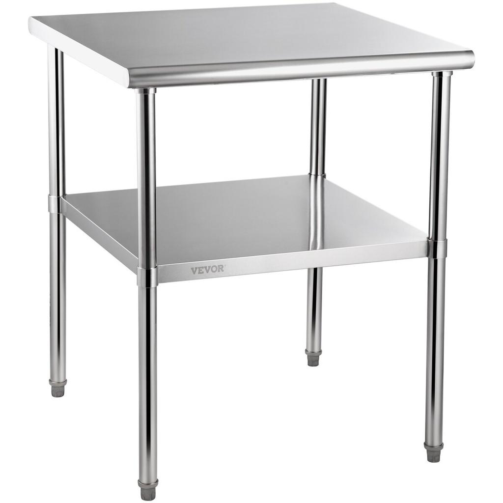 Stainless Steel Prep Table, 30 x 30 x 36 Inch, 800lbs Load Capacity Heavy Duty Metal Worktable with Adjustable Undershelf & Feet, Commercial