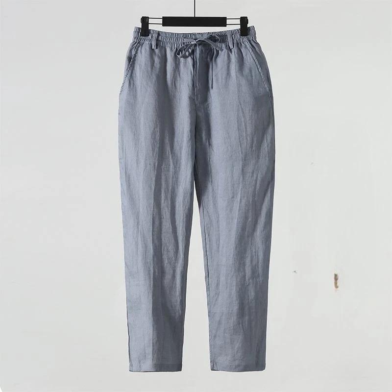 Einfarbige Leinenhose Herren Locker Leinen Freizeit Hose Frühling Sommer Zuhause Gerade Weich Bequem Hose