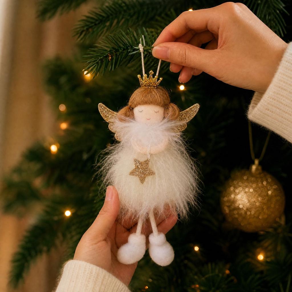 Plush Doll Ornament with, Christmas Tree Hanging Decoration for Girls