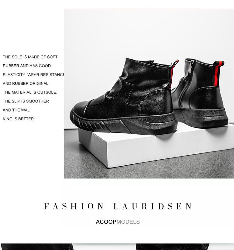 Men's Black British Style Work Boots: Trendy Autumn/Winter Martin Boots, High Top Lightweight Leather Shoes