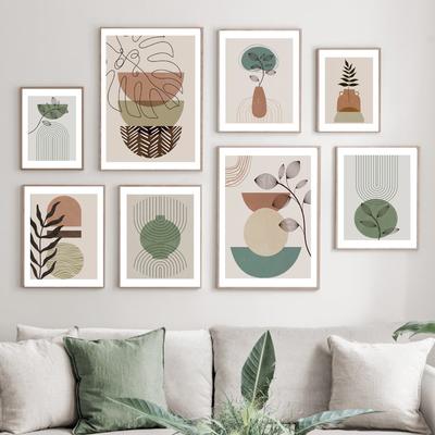 קו בוטני מופשט Boho אמנות קיר ציור גיאומטרי בד ציור נייטרלי נורדי פוסטרים והדפס קישוט תמונות סלון